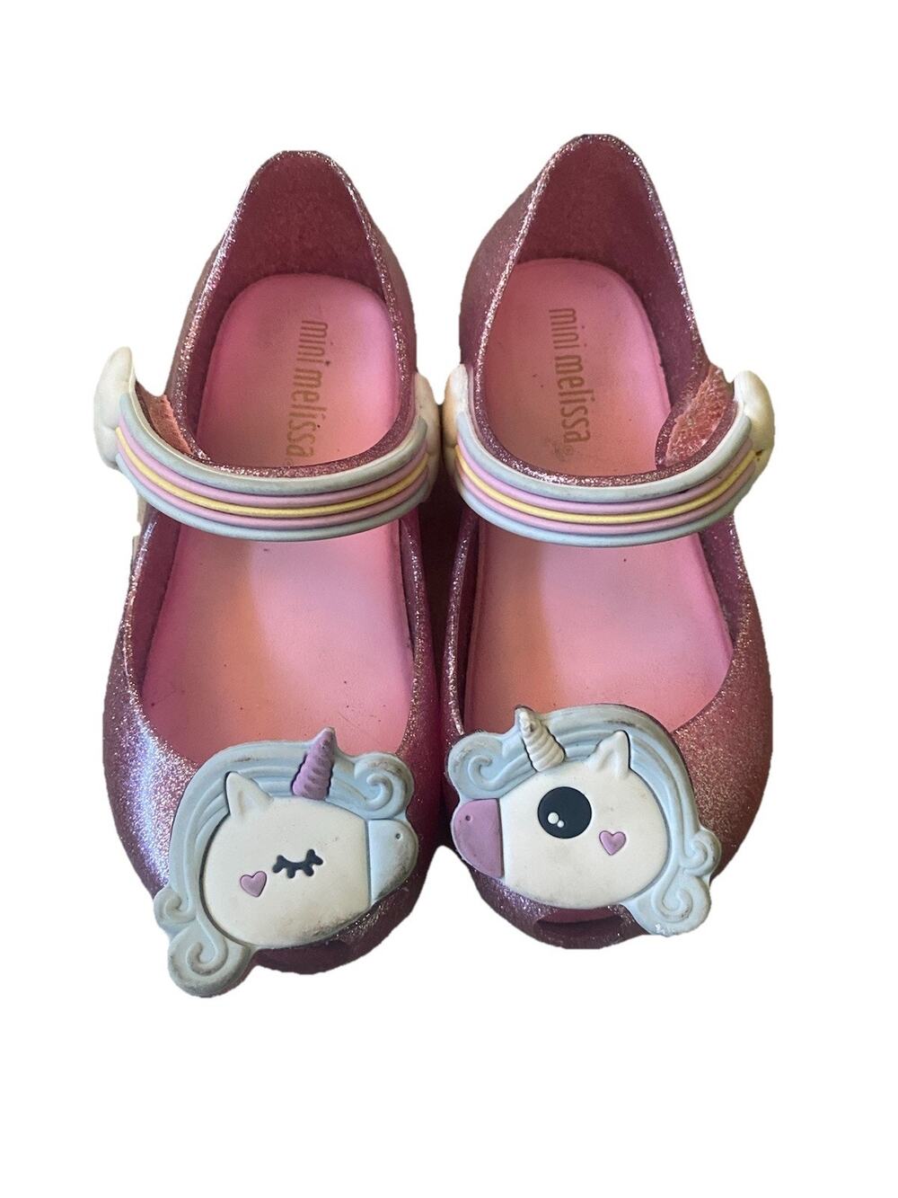 Mini Melissa ultragirl pink Unicorn shoes Mary Janes size 7 scented ballet flats
